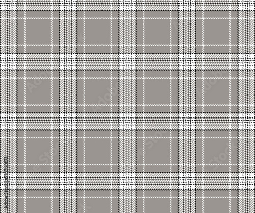Plaid pattern, gray, white, black, seamless background. For sewing clothes, skirts, pants or decorating. Vector illustration.