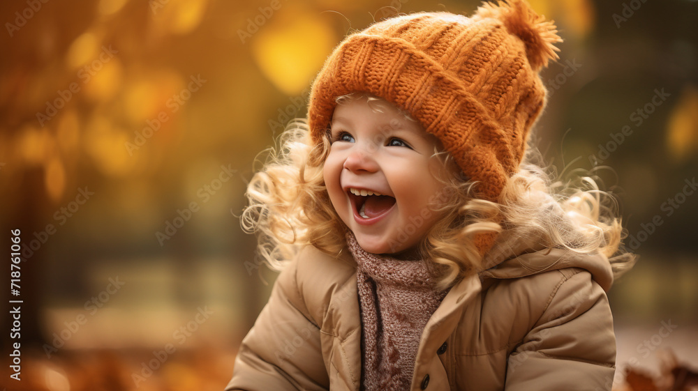 Little child laughing and playing at the park in autumn Little child laughing and playing at the park in autumn