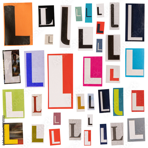 Letter L cut out from newspapers