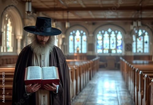 Hairy Rabbi Reading Torah in Church Generative AI