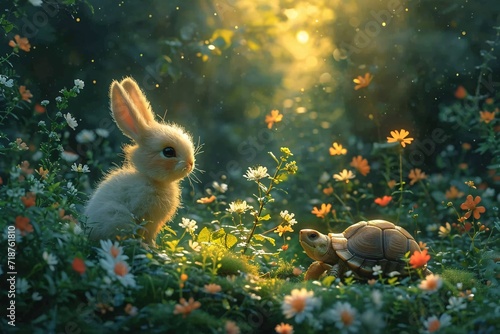 Bunny and Turtle in the Garden: A Cute Easter Moment Generative AI