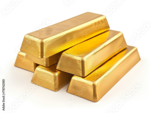 Pile of gold bars isolated on white background in minimalist style. 