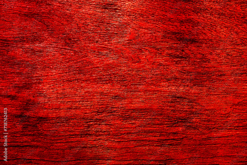 Red wood grunge background. Abstract red texture. Old scratched bright red paint surface wide texture. Dark scarlet color gloomy grunge abstract widescreen background - obrazy, fototapety, plakaty 