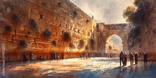 A Walk Through History: The Ancient City of Jerusalem Generative AI photo
