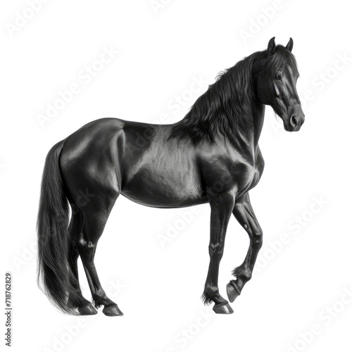 Beautiful black horse isolated on white.