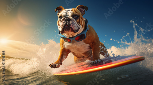 bulldog dogs their outdoor activity is surfing. Ai generate. © MOUNTAIN