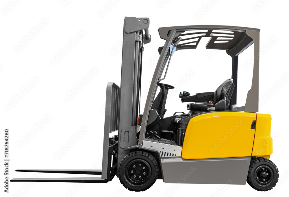 Side view yellow electric forklift