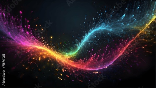 Vibrant Particle Wave: Music Visualization on Black Background, Wallpaper
