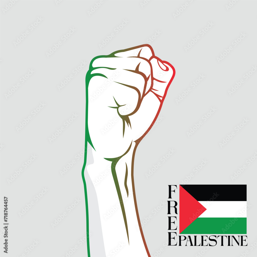 Spirit Of A Nation. Free Palestine hand fist with the colors of Palestine flag, isolated on white background Spirit Of A Nation. Free Palestine hand fist with the colors of Palestine flag, isolated on white background