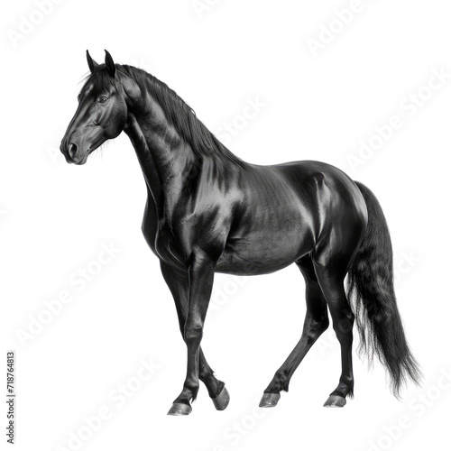 Beautiful black horse isolated on white.