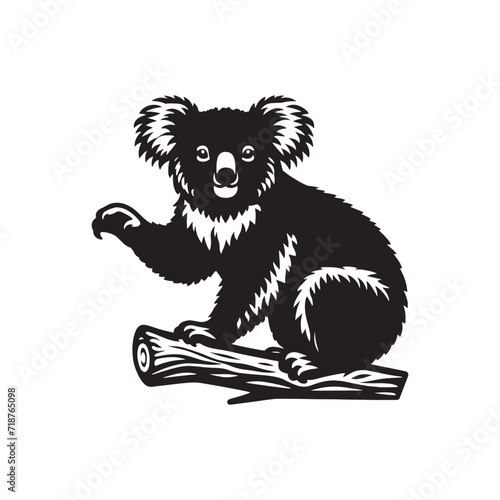 Velvet Moon Koala Waltz: Koala Bear Silhouette Dance beneath the Velvet Moonlight, a Graceful Nocturnal Choreography - Koala Illustration - Koala Bear Illustration - Koala Vector
