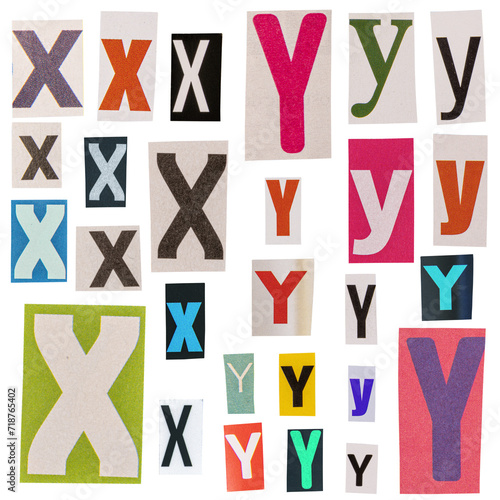 Letter X and Y cut out from newspapers