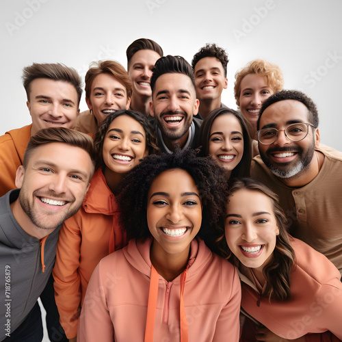 Young adults taking a group selfie  illustrating social media connection isolated on white background  simple style  png 