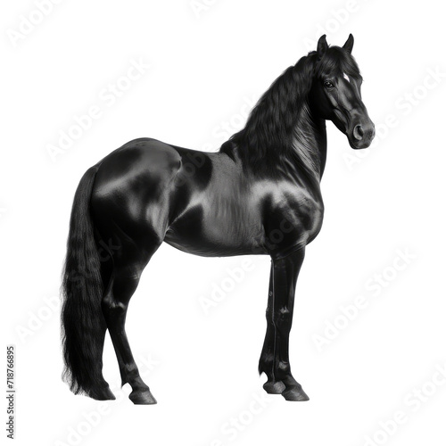 Beautiful black horse isolated on white.