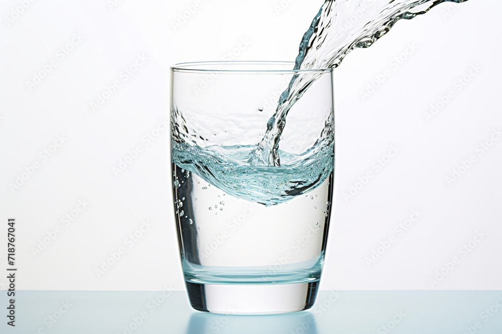 Clear water pouring into glass, white background Clear water pouring into glass, white background
