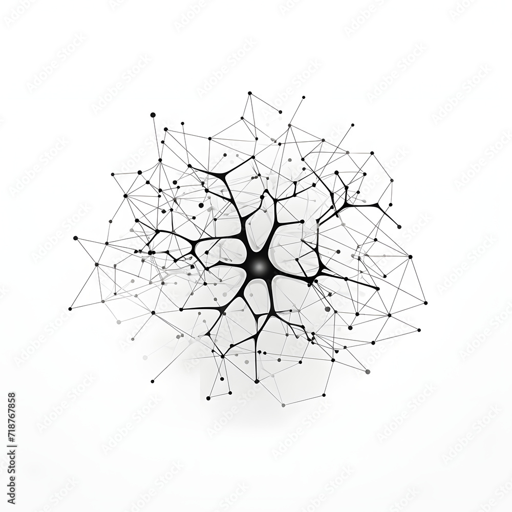 Abstract image of interconnected neurons in a network isolated on white background, sketch, png
