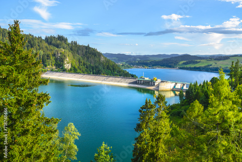 Fototapeta Naklejka Na Ścianę i Meble -  View from the Dunajec Castle to the Niedzica Dam (Czorsztynska Dam).