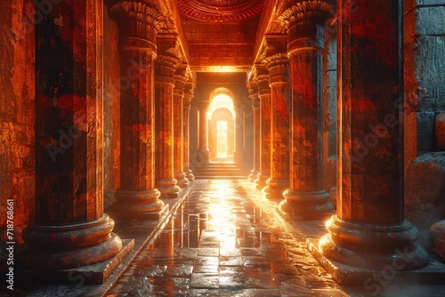 Glowing Arches in a Temple: A Stunning Sight for the Full Moon Generative AI