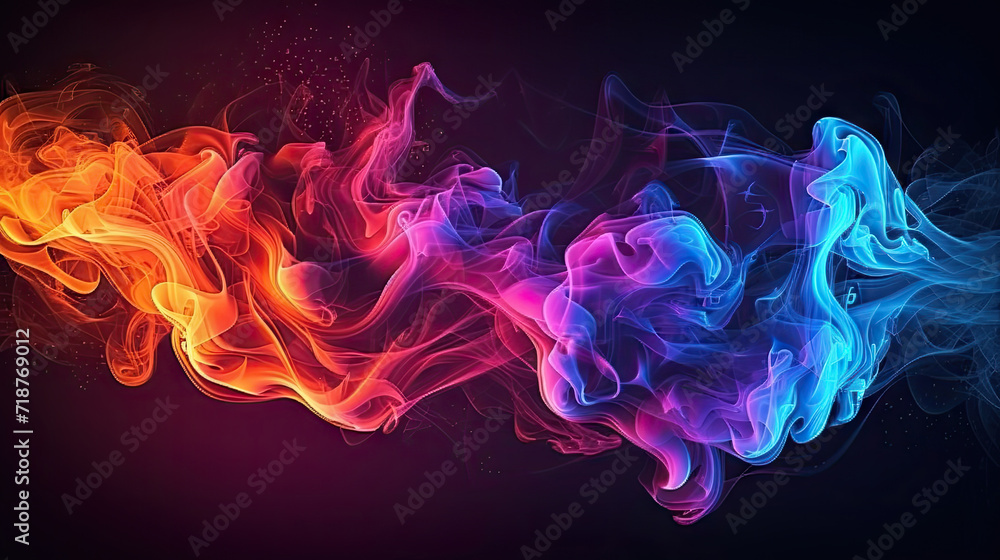  Abstract colorful smoke on dark background.  colorful red and blue color smoke on dark black background.