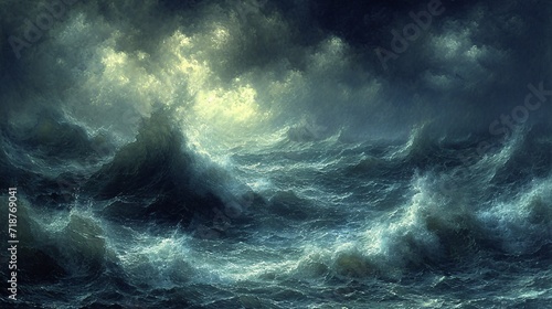 Rough Waves Crashing in the Ocean: A Stormy Night in January Generative AI
