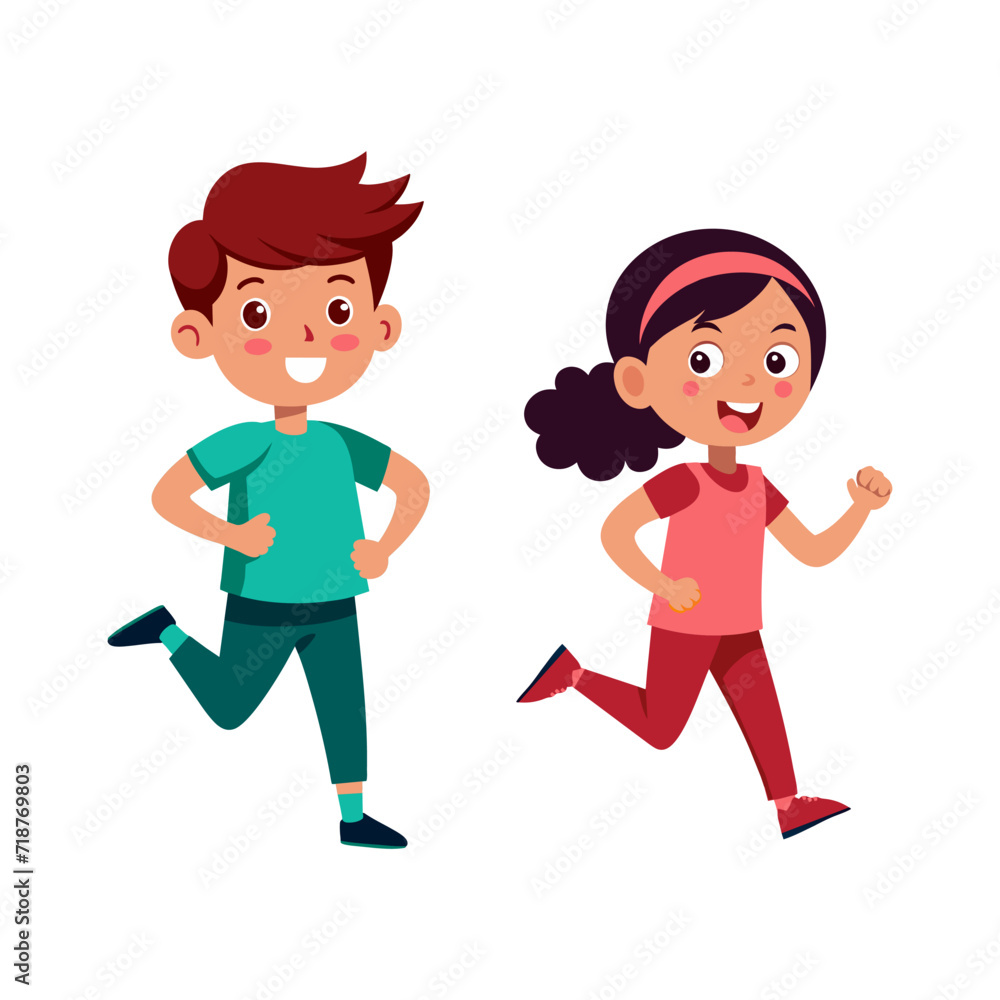 Children jogging. Flat graphic vector illustration. Children jogging. Flat graphic vector illustration.