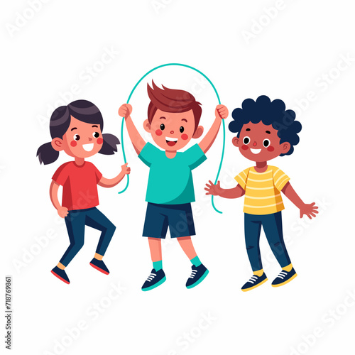 Children playing jump rope. Flat graphic vector illustration.
