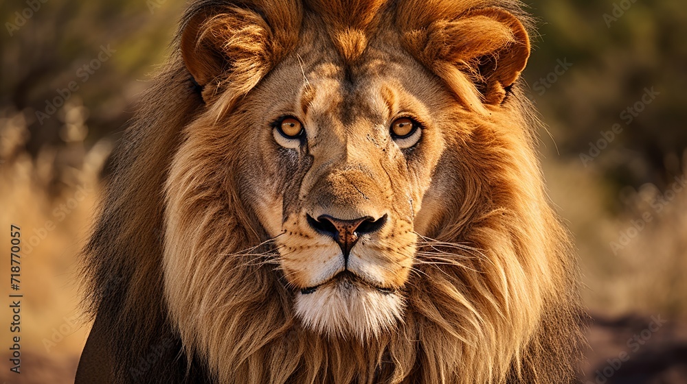 A closeup shot of a lion laying on the ground while looking