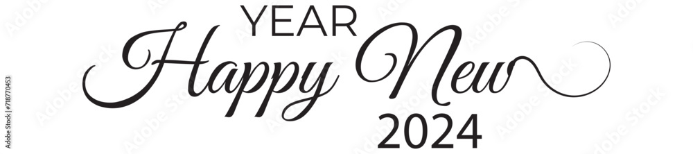 HAPPY NEW YEAR 2024 black vector brush calligraphy banner with swashes on white background HAPPY NEW YEAR 2024 black vector brush calligraphy banner with swashes on white background