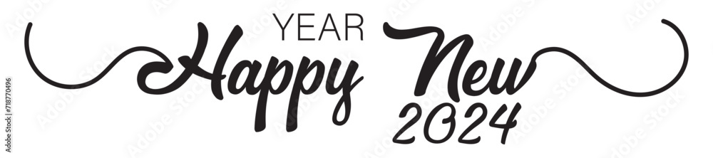 HAPPY NEW YEAR 2024 black vector brush calligraphy banner with swashes on white background HAPPY NEW YEAR 2024 black vector brush calligraphy banner with swashes on white background