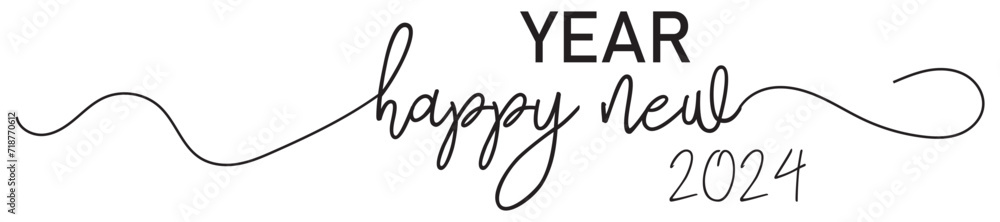 HAPPY NEW YEAR 2024 black vector brush calligraphy banner with swashes on white background HAPPY NEW YEAR 2024 black vector brush calligraphy banner with swashes on white background