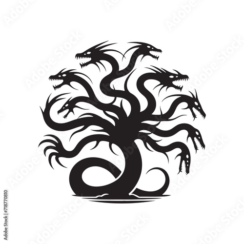 Mythical Hydra: Silhouettes that Captivate the Imagination with the Legendary Beast of the Deep - Hydra Illustration - Sea Monster Illustration - Hydra Vector
