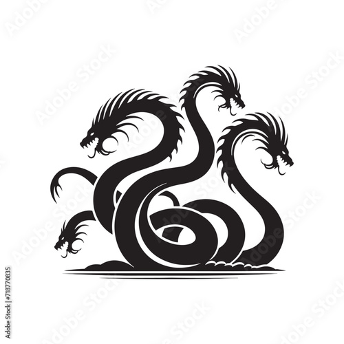Serpentine Silhouettes: Hydra Silhouette Set Evoking the Majestic and Mysterious Depths of the Ocean - Hydra Illustration - Sea Monster Illustration - Hydra Vector 