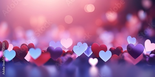 many blurred colorful hearts on pink and blue background