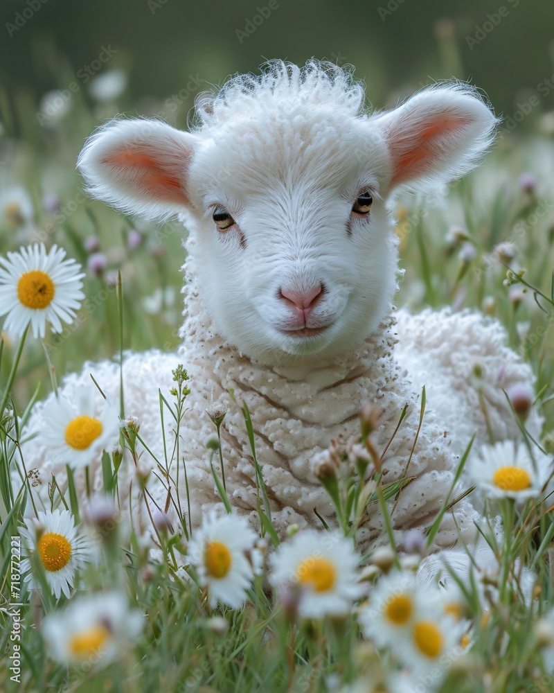 Obraz premium Sheep in the Flowers: A Cute and Cozy Moment for Spring Generative AI