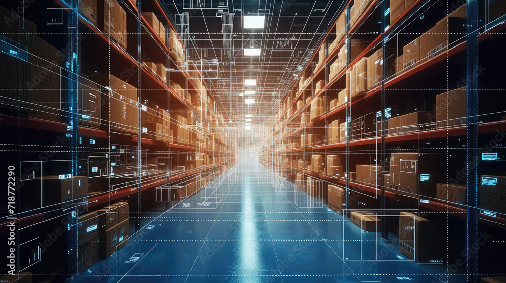 Futuristic Technology Retail Warehouse: Digitalization and Visualization of Industry 4.0 Process that Analyzes Goods Futuristic Technology Retail Warehouse: Digitalization and Visualization of Industry 4.0 Process that Analyzes Goods