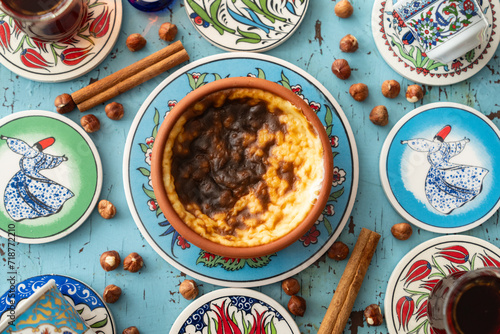 Turkish Rice Pudding (Firin Sutlac), Ottoman Cuisine Hamsikoy Sutlaci Photo, Uskudar Istanbul, Turkey photo