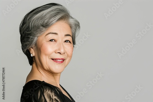 日本人シニア女性の横顔（おばあさん・おばあちゃん・アジア人・白背景・背景なし） 