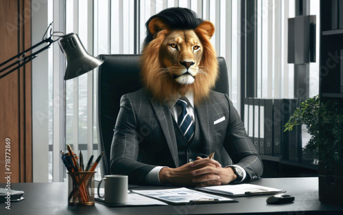 Lion manager in a suit sitting in the office © Ruslan Gilmanshin