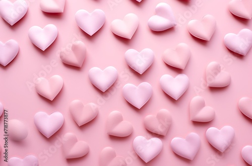 all over the pink background there are many pink paper hearts