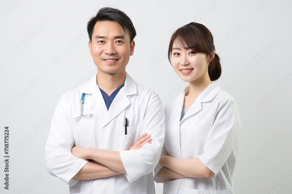 Japanese male and female nurses apprentice nurses a man and a woman working at a clinic Generative AI Japanese male and female nurses apprentice nurses a man and a woman working at a clinic Generative AI