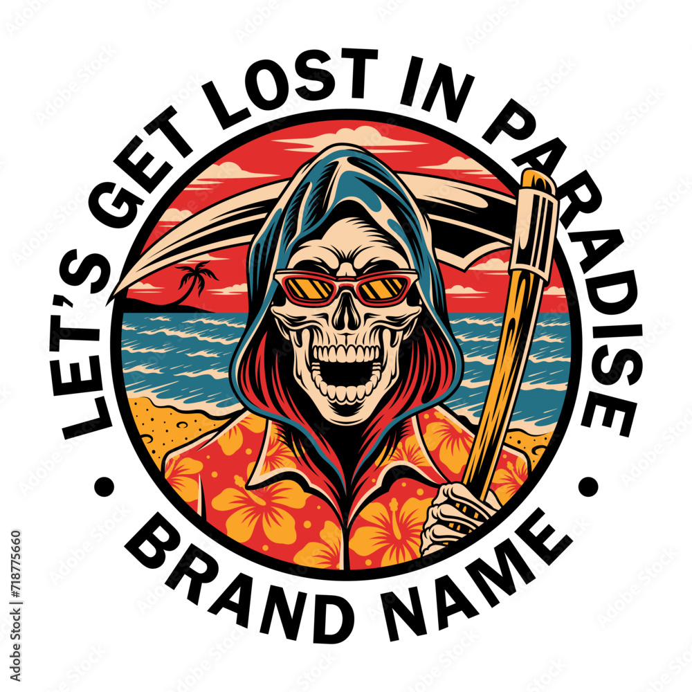 Naklejka premium Vector illustration surf themed skull