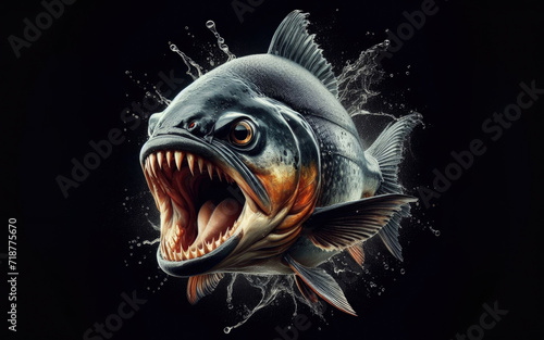 Red piranha (Red-bellied piranha) on isolated black background. Pygocentrus nattereri is freshwater fish in family Serrasalmidae that inhabits Amazon basin, South American rivers