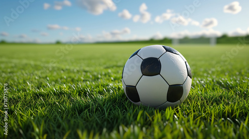 Soccer ball on field grass. © Cybonad