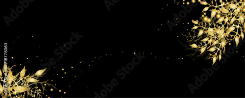 Vector art deco luxury flower, leaves, gold shine line art background. Golden botany banner. Japanese style Hand drawn vector. Line art style design. Hand drawn florals for packaging,coveand wall arts