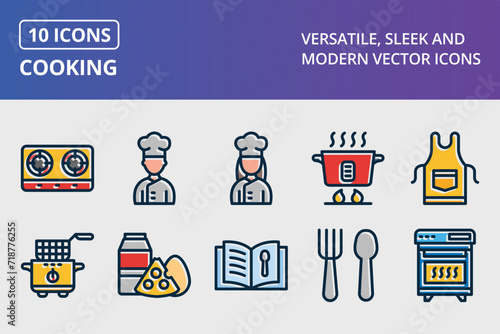 Cooking Thick Line Filled Dark Colors Icons Set