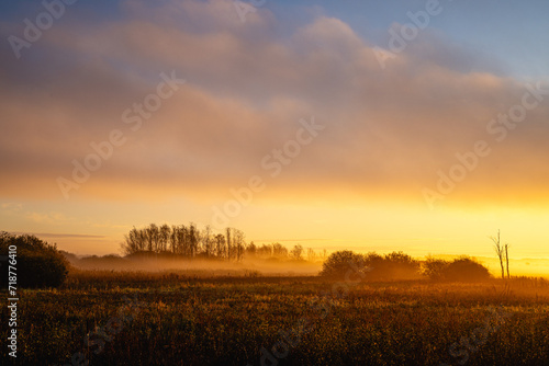 sunrise over the field with dramatic light