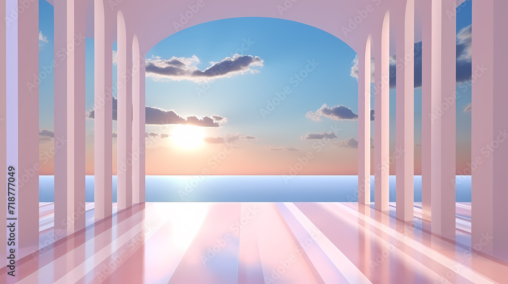 Fototapeta premium Gradient empty room wall model, minimalist interior, podium 3D product display