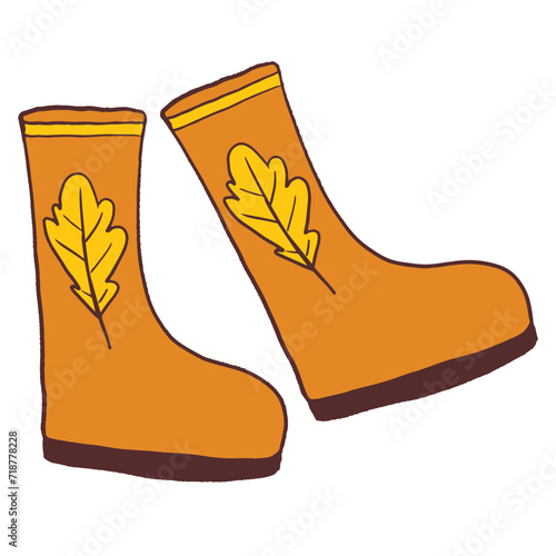 Illustration of stylish yellow boots for autumn. Cartoon fashion vector illustration
