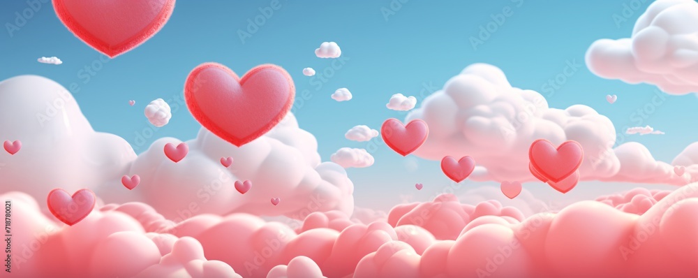 red and white cloud wallpaper with pink hearts