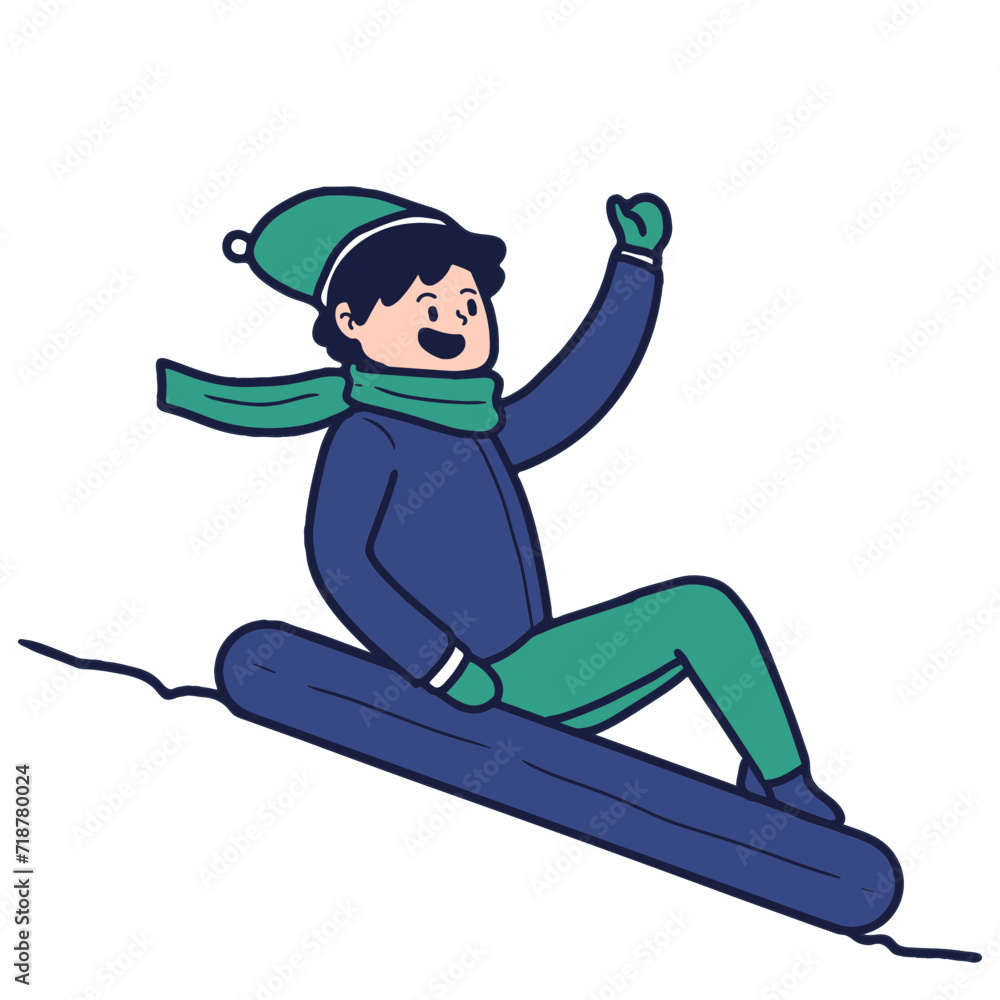 illustration of a man is enjoying skating in the snow.  . winter activity, cartoon flat vector illustration